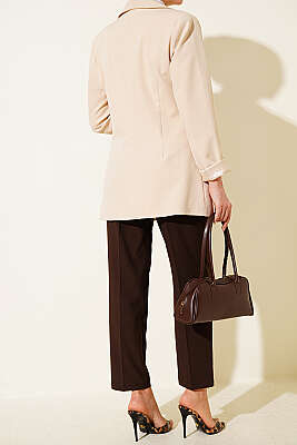 Kemerli Fermuarlı Dar Paça Pantolon Kahve - Pantolon