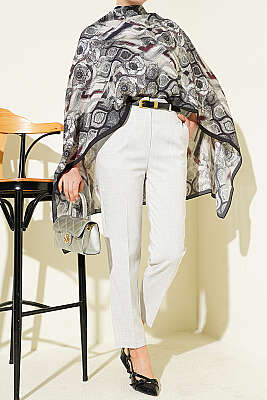 Kemerli Fermuarlı Dar Paça Pantolon Melanj Gri - WENNA DESIGN