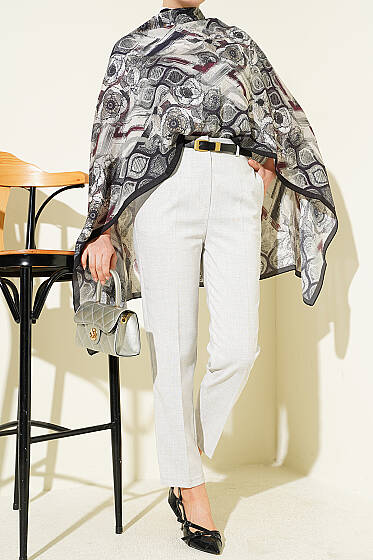 Kemerli Fermuarlı Dar Paça Pantolon Melanj Gri - Pantolon