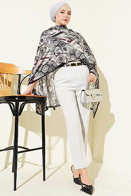 Kemerli Fermuarlı Dar Paça Pantolon Melanj Gri - Pantolon