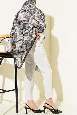 Kemerli Fermuarlı Dar Paça Pantolon Melanj Gri - Pantolon