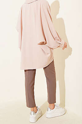 Kemerli Fermuarlı Dar Paça Pantolon Vizon - Pantolon