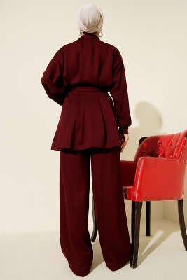 Kemerli Fermuarlı Loyşa Takım Bordo - İkili Takım