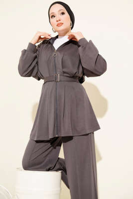 Kemerli Fermuarlı Loyşa Takım Füme - İkili Takım