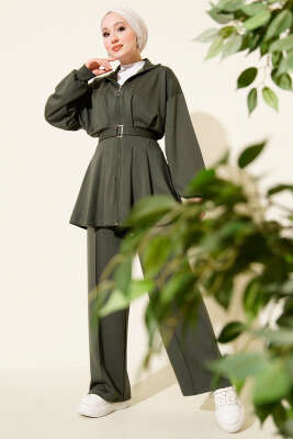 Kemerli Fermuarlı Loyşa Takım Haki - İkili Takım