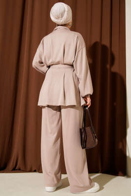 Kemerli Fermuarlı Oysho Takım Bej - İkili Takım