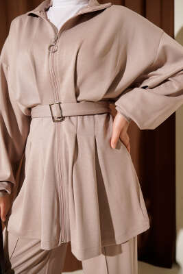 Kemerli Fermuarlı Oysho Takım Bej - İkili Takım