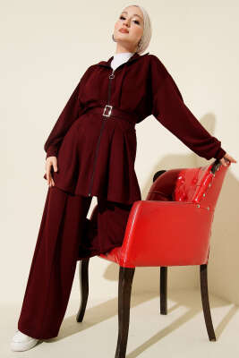 Kemerli Fermuarlı Oysho Takım Bordo - ASMİN