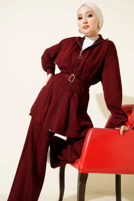 Kemerli Fermuarlı Oysho Takım Bordo - İkili Takım