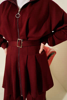 Kemerli Fermuarlı Oysho Takım Bordo - İkili Takım