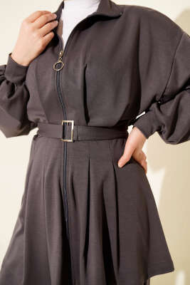 Kemerli Fermuarlı Oysho Takım Füme - İkili Takım