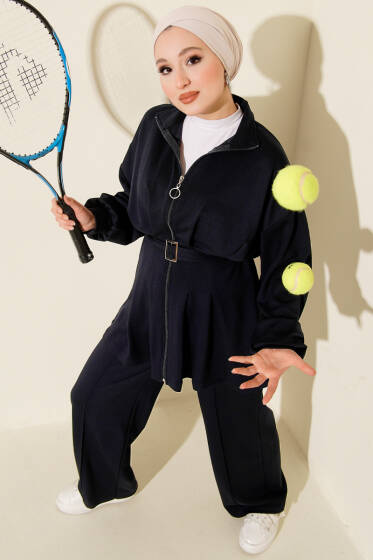 Kemerli Fermuarlı Oysho Takım Lacivert - İkili Takım