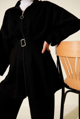 Kemerli Fermuarlı Oysho Takım Siyah - İkili Takım