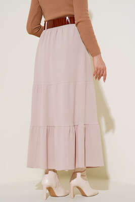 Kemerli Fitilli Etek Bej - Uzun Etek