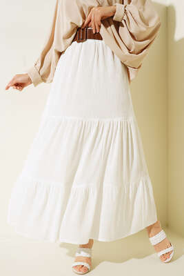 Kemerli Fitilli Etek Beyaz - ALİ AKKAYA