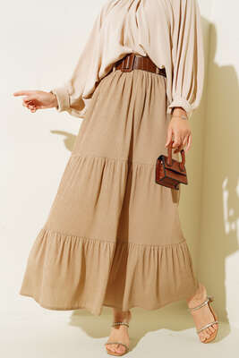 Kemerli Fitilli Etek Camel - ALİ AKKAYA