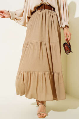 Kemerli Fitilli Etek Camel - Uzun Etek