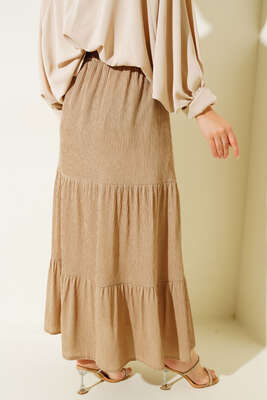 Kemerli Fitilli Etek Camel - Uzun Etek