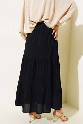 Kemerli Fitilli Etek Siyah - Uzun Etek