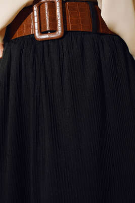 Kemerli Fitilli Etek Siyah - Uzun Etek