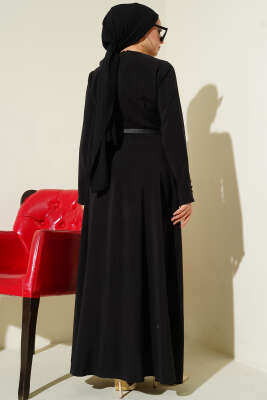 Kemerli Fularlı Tensel Elbise Siyah - Elbise