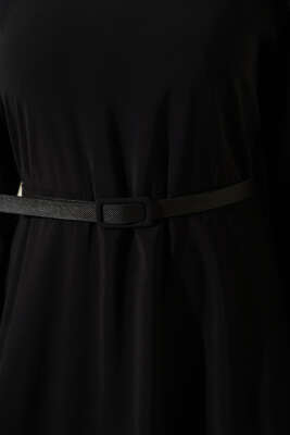 Kemerli Fularlı Tensel Elbise Siyah - Elbise