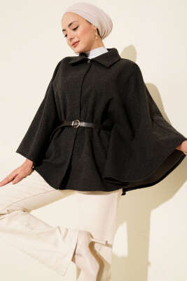 Kemerli Gömlek Yaka Kaşe Panço Füme - FİXAY