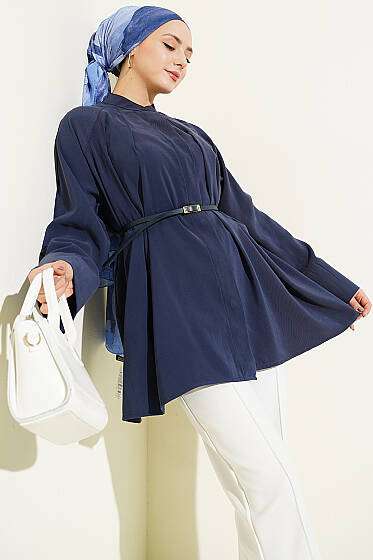 Kemerli Hakim Yaka Modal Gömlek Lacivert - Gömlek