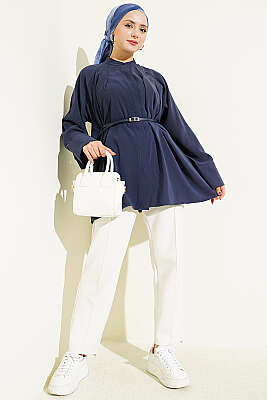 Kemerli Hakim Yaka Modal Gömlek Lacivert - Gömlek