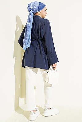 Kemerli Hakim Yaka Modal Gömlek Lacivert - Gömlek