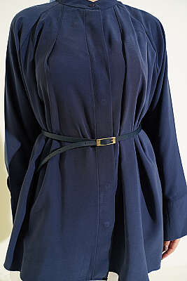 Kemerli Hakim Yaka Modal Gömlek Lacivert - Gömlek