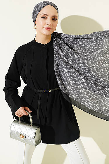 Kemerli Hakim Yaka Modal Gömlek Siyah - Gömlek