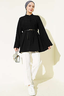 Kemerli Hakim Yaka Modal Gömlek Siyah - Gömlek