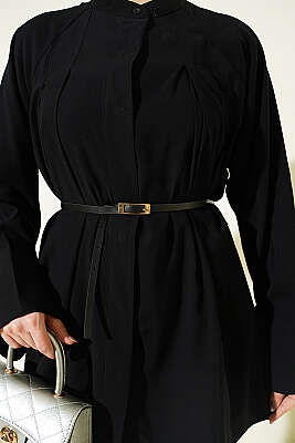 Kemerli Hakim Yaka Modal Gömlek Siyah - Gömlek