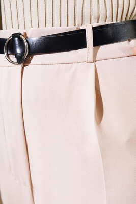 Kemerli Havuç Model Pantolon Latte - Thumbnail