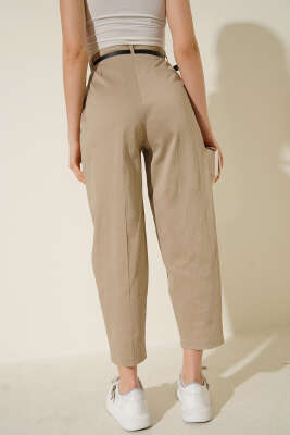 Kemerli Havuç Pantolon Bej - Kadın Giyim Modelleri