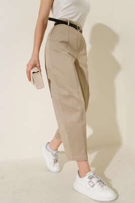 Kemerli Havuç Pantolon Bej - QUZU