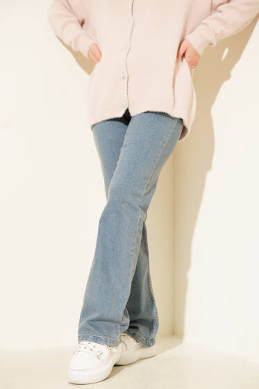 Kemerli İspanyol Paça Kot Pantolon Açık Mavi - Pantolon