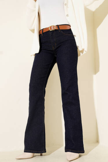 Kemerli İspanyol Paça Kot Pantolon Lacivert - Pantolon