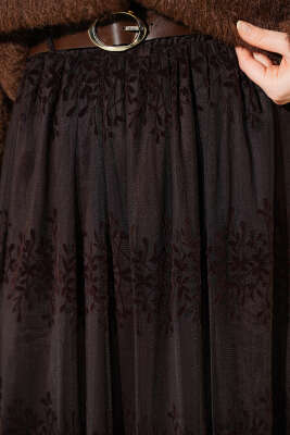 Kemerli Kabartma Desen Tül Etek Kahve - Etek