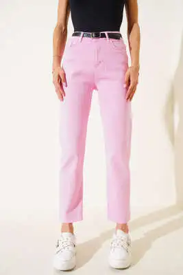 Kemerli Kesik Paça Pantolon Pembe - Kadın Giyim Modelleri