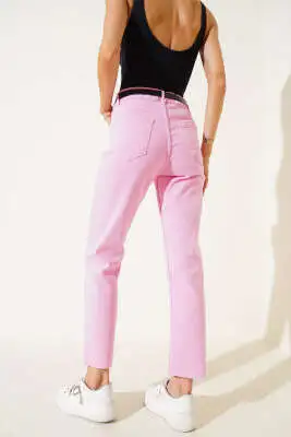 Kemerli Kesik Paça Pantolon Pembe - Kadın Giyim Modelleri