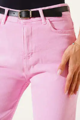 Kemerli Kesik Paça Pantolon Pembe - Kadın Giyim Modelleri