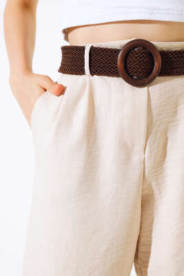 Kemerli Keten Şort Bej - Kadın Giyim Modelleri