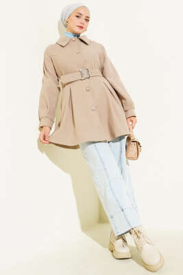  Kemerli Kısa Kaşe Kaban Bej - Kaban