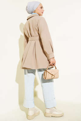  Kemerli Kısa Kaşe Kaban Bej - Kaban