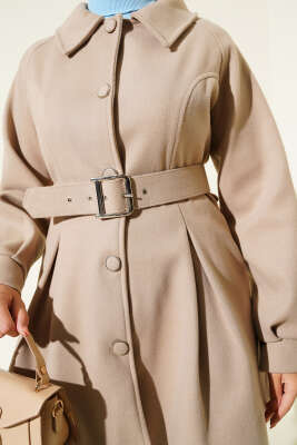  Kemerli Kısa Kaşe Kaban Bej - Kaban