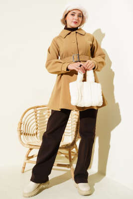  Kemerli Kısa Kaşe Kaban Camel - Kaban