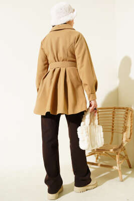  Kemerli Kısa Kaşe Kaban Camel - Kaban