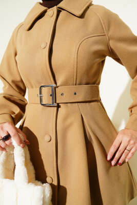  Kemerli Kısa Kaşe Kaban Camel - Kaban